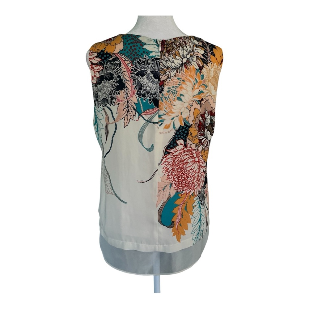 Rose + Olive Sleeveless Graphic Floral Asymmetrical Women's Top in Cream M - Picture 3 of 11